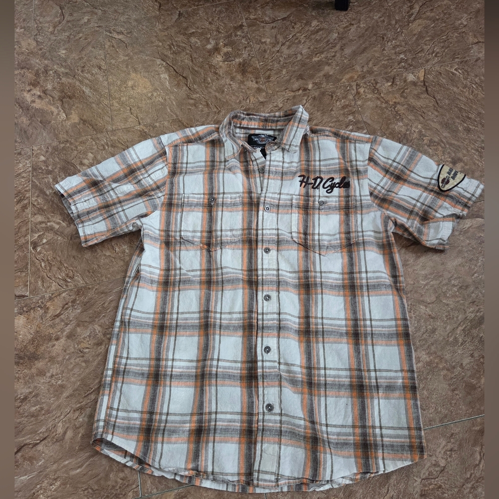 Harley-Davidson Orange Plaid Button Down Shirt